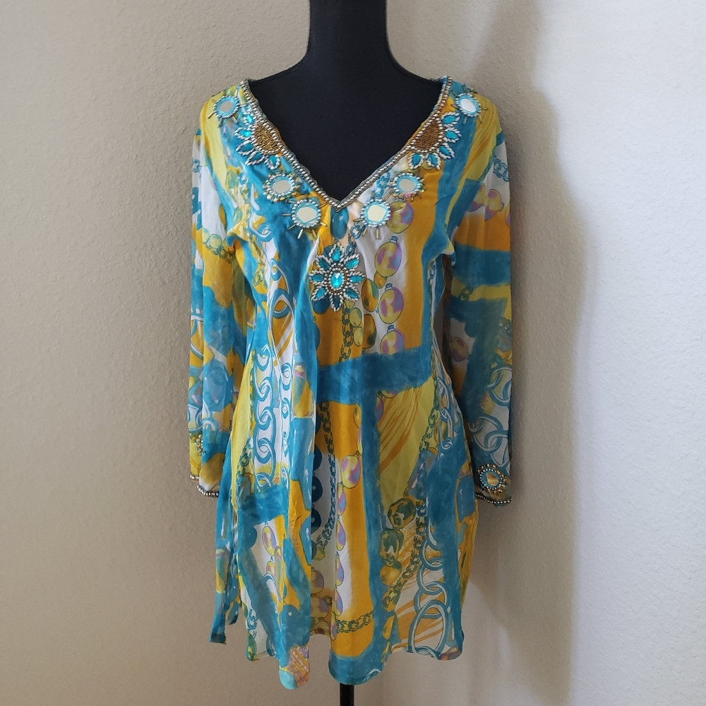 New Paradise Vibrant Turquoise and Gold Cover-up
